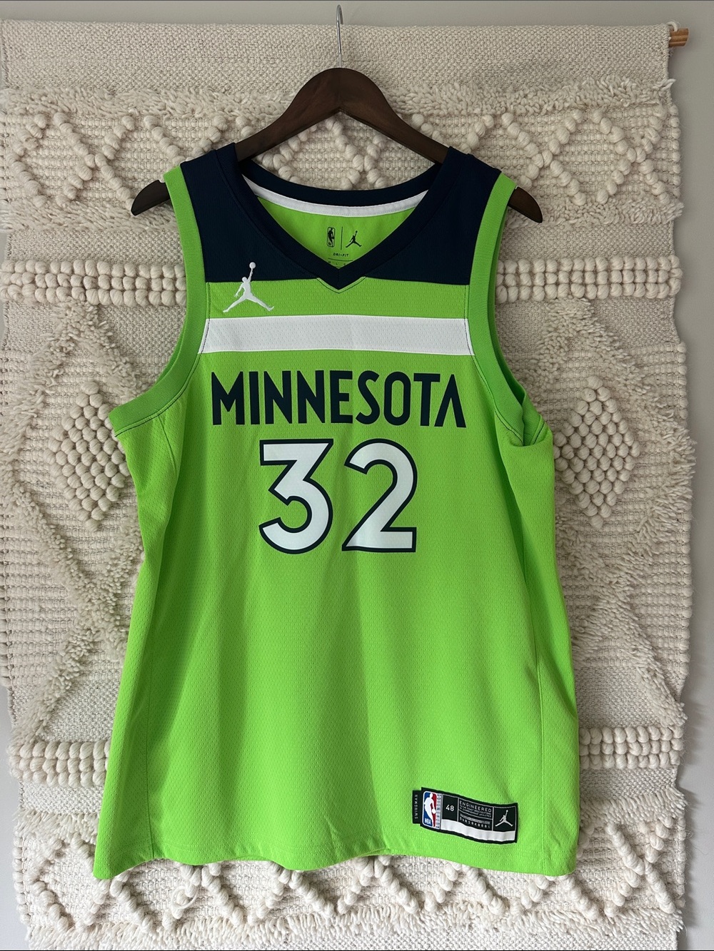 Karl Anthony Towns Jordan Minnesota Timberwolves #32 Jersey - Lime Green/Navy